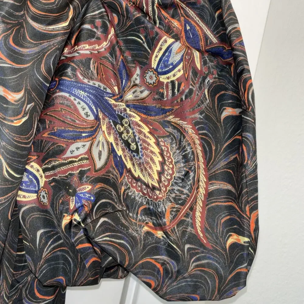 Ulla Johnson Lorena Puff Sleeve Top Obsidian Marble Print Taffeta Size 2